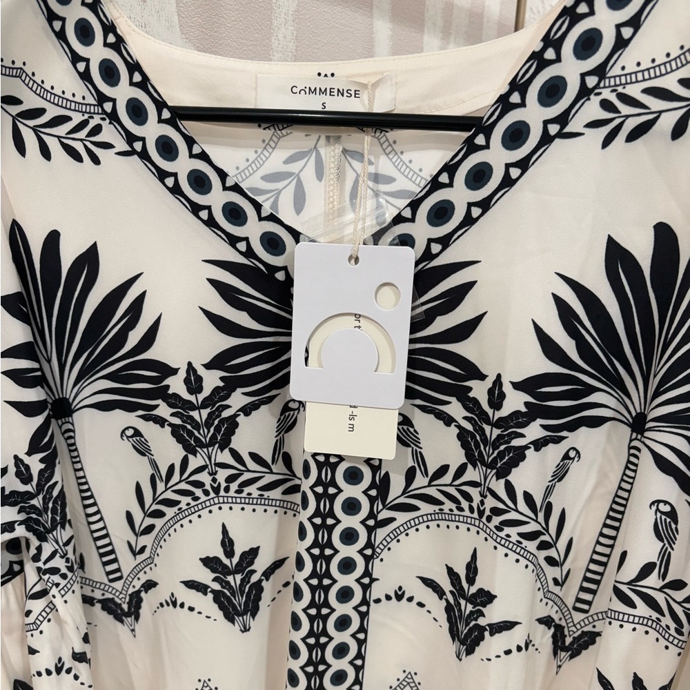 Commense Black and Cream Floral Long Sleeve Dress - Picture 3 of 8